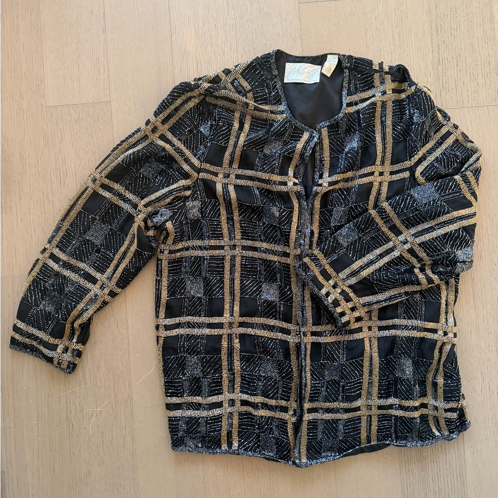 VINTAGE 100% SILK BEADED EMBELLISHED JACKET